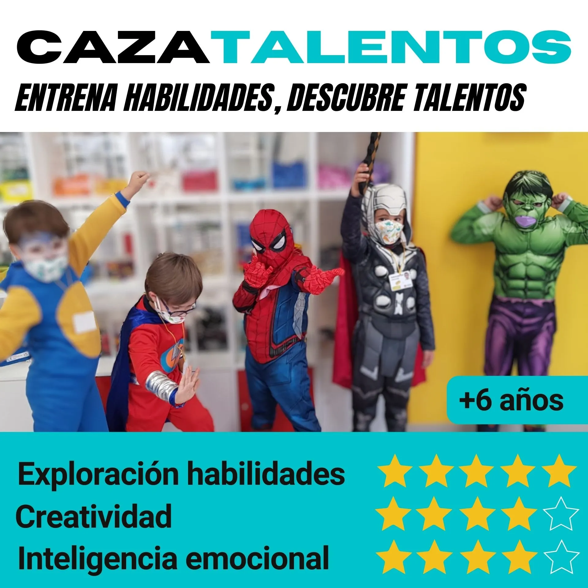 Actividad extraescolar en Caceres para la búsqueda del talento del niño. exploración de habilidades, creatividad e inteligencia emocional